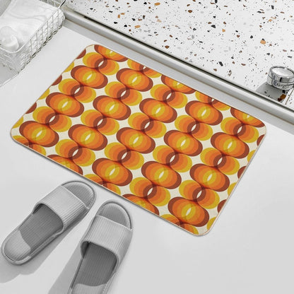 Orange, Brown, And Ivory Retro 1960s Wavy Pattern Bath Mat