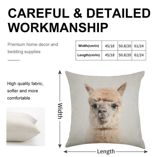 Alpaca - Colorful Linen Throw Pillow Cover