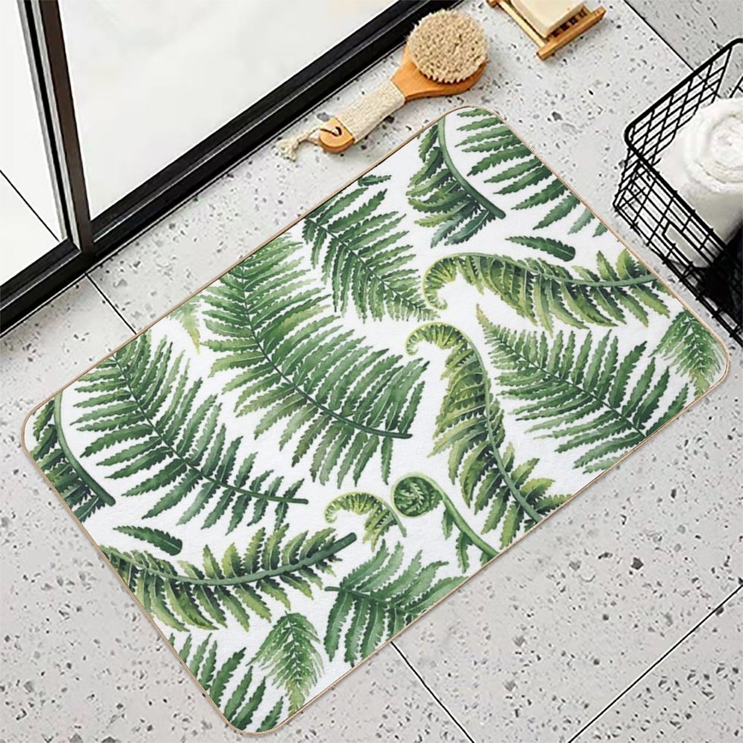 Watercolor Fern Leaves Bath Mat