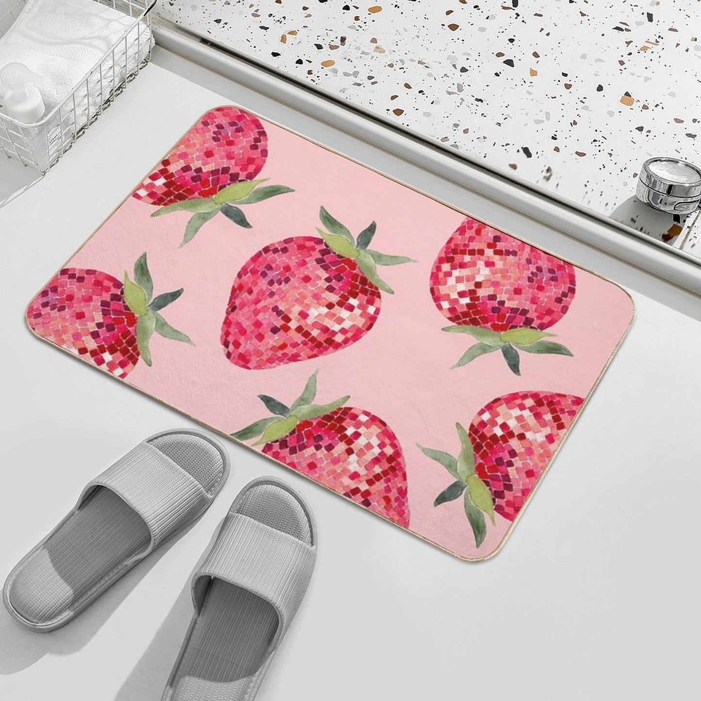 Disco Ball Strawberry  Anti-Trip Bath Mat