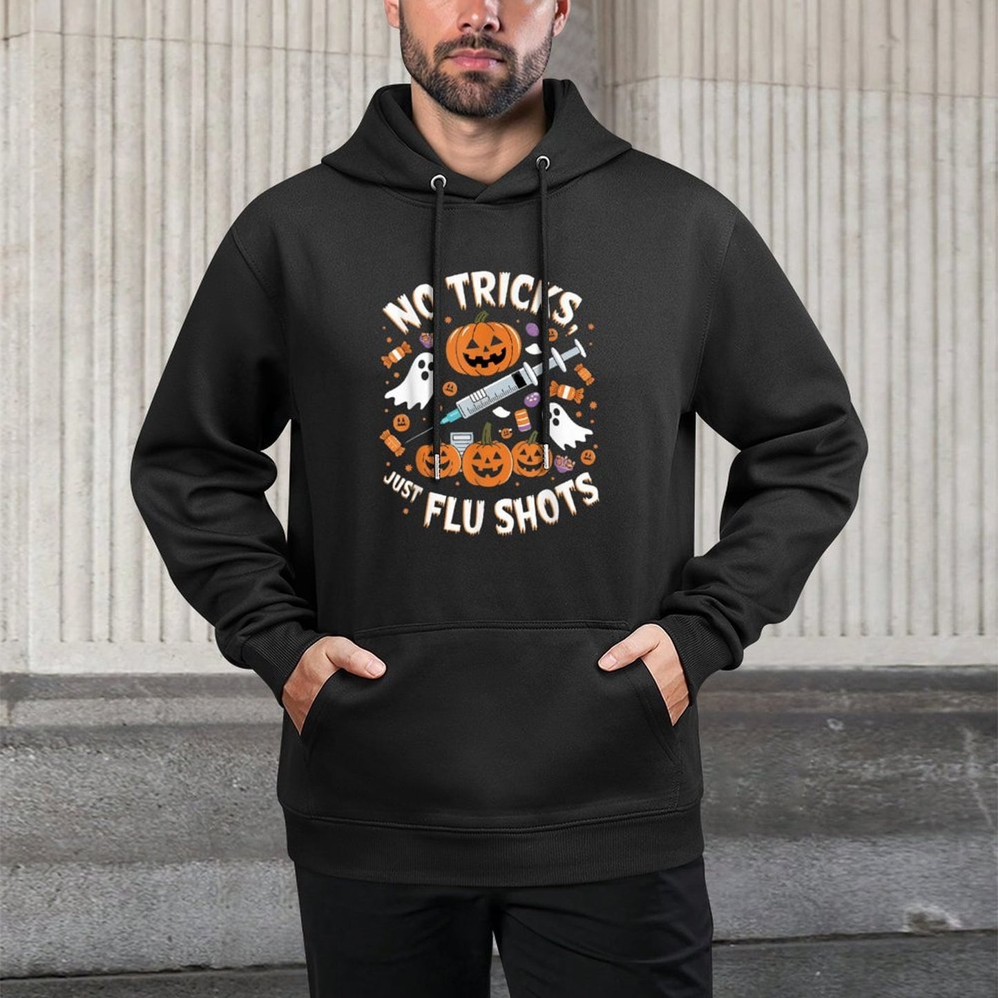 Halloween Healthcare Humor Flu Shots And Pumpkins Theme Kangaroo Pocket Hoodie