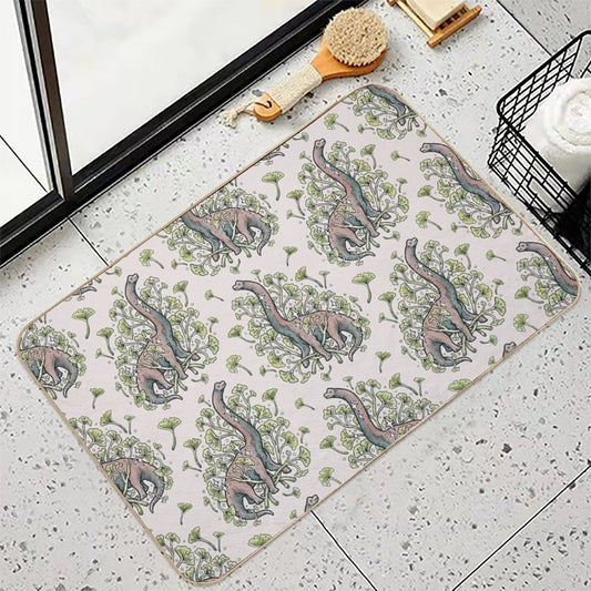 Brachio Ginkgo  Calm Color Palette  Dinosaur Botanical Art  Easy Maintenance Bath Mat