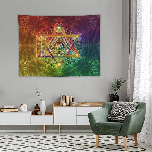 Metatron's Cube with Merkabah And Flower of Life Tapestry