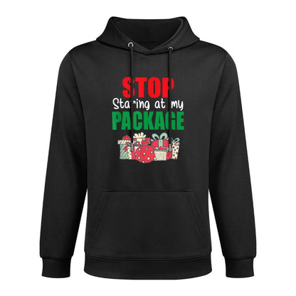 Stop Staring At My Package Christmas Adult Humor Costume Kangaroo Pocket Hoodie
