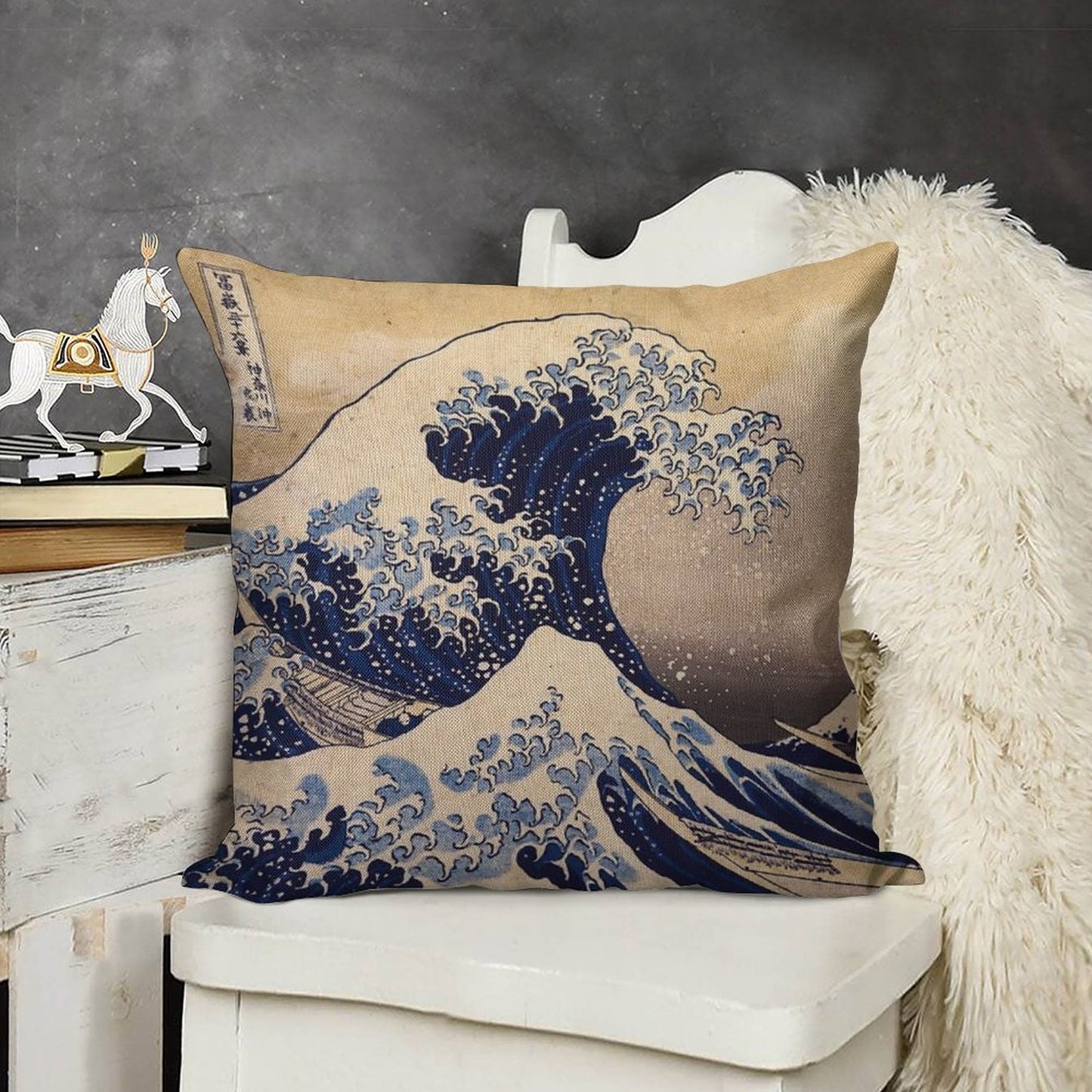 The Great Wave Off Kanagawa by Katsushika Hokusai (c 1830-1833) Linen Throw Pillow Cover