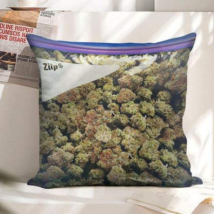 Weed Zip Lock Cannabis Extra Large Dank Linen Throw Pillow Cover