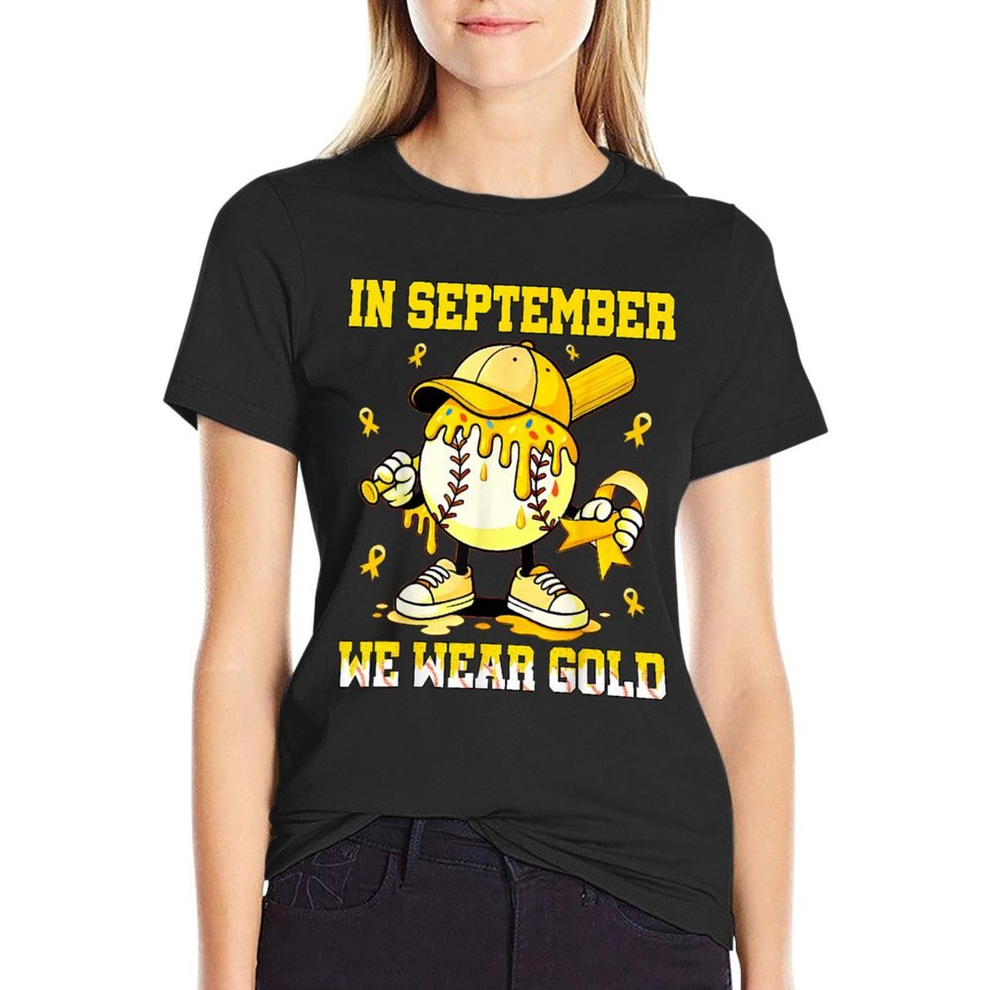 in September We Wear Gold Baseball Drip Boy Childhood Cancer  Classic T-Shirt