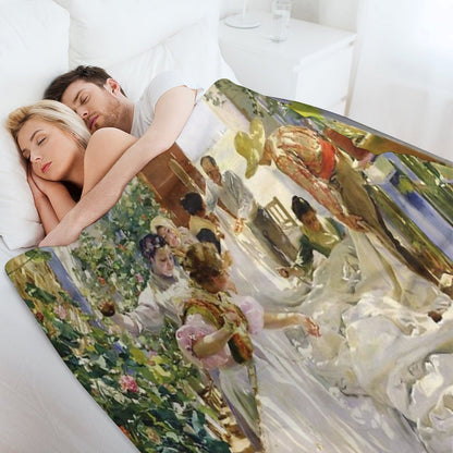 Joaquín Sorolla - Sewing The Sail Throw Blanket