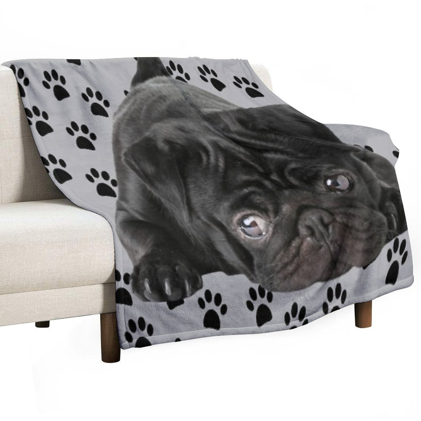 Adorable Black Pug Throw Blanket