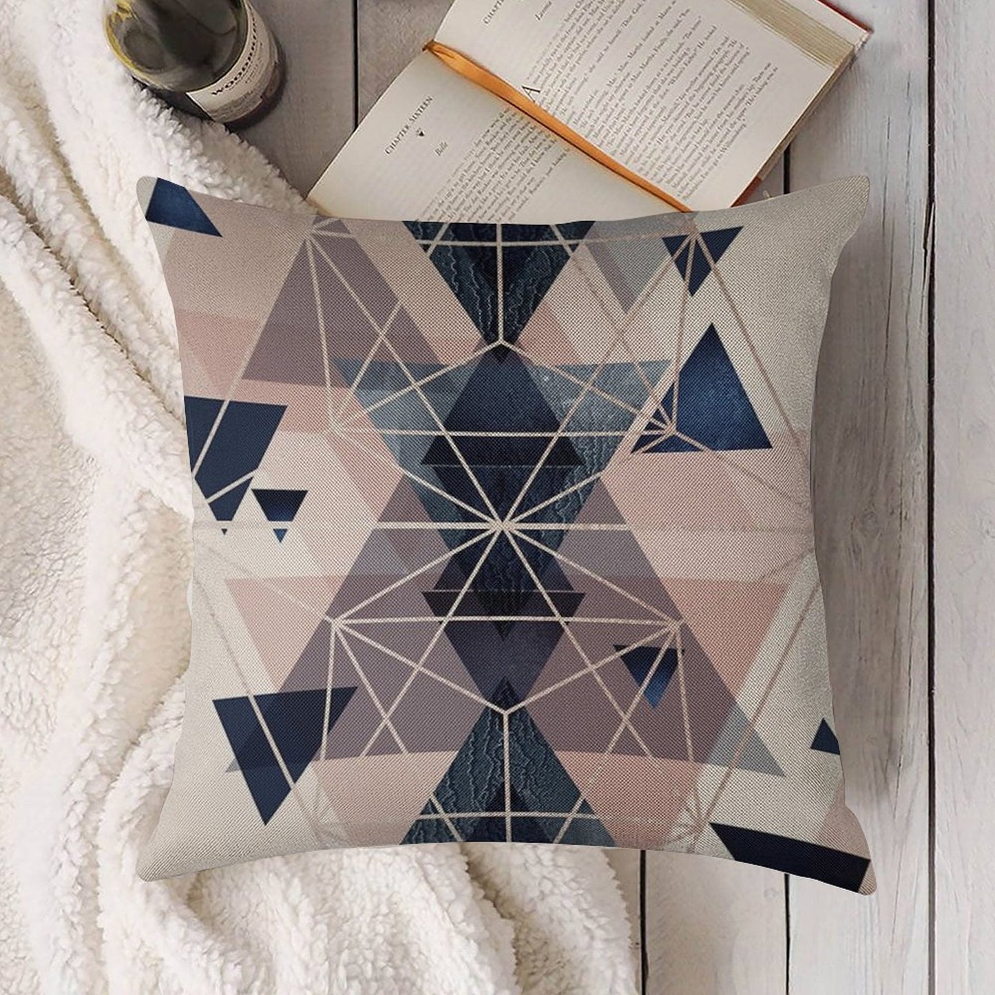 Blush Navy Geometric Linen Throw Pillow Cover