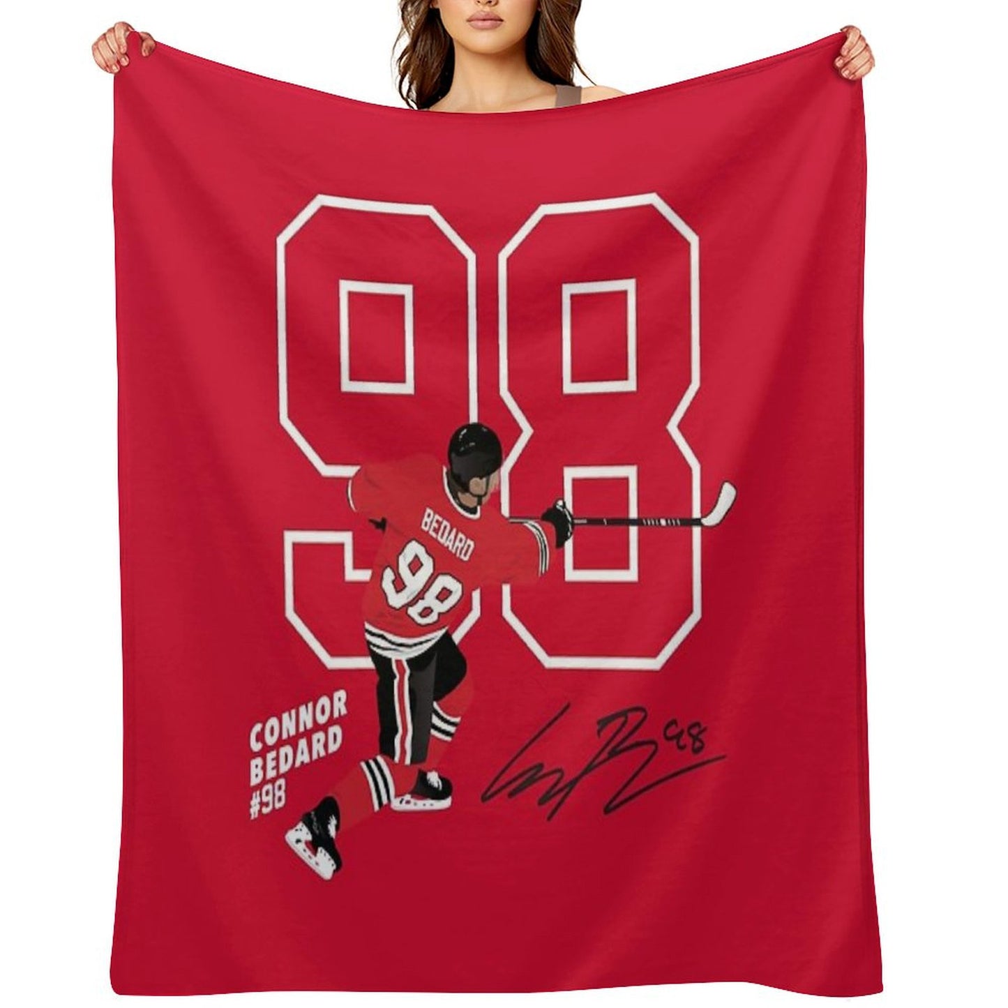 Connor Bedard Blackhawks #98 Signature Art Throw Blanket