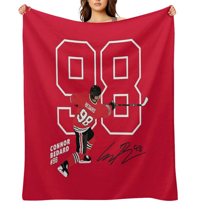 Connor Bedard Blackhawks #98 Signature Art Throw Blanket