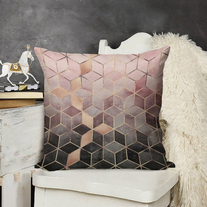 Pink And Grey Gradient Cubes Linen Throw Pillow Cover