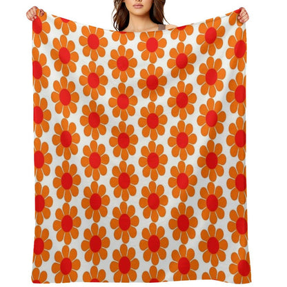 Orange Red Hippie Flower Daisy Throw Blanket