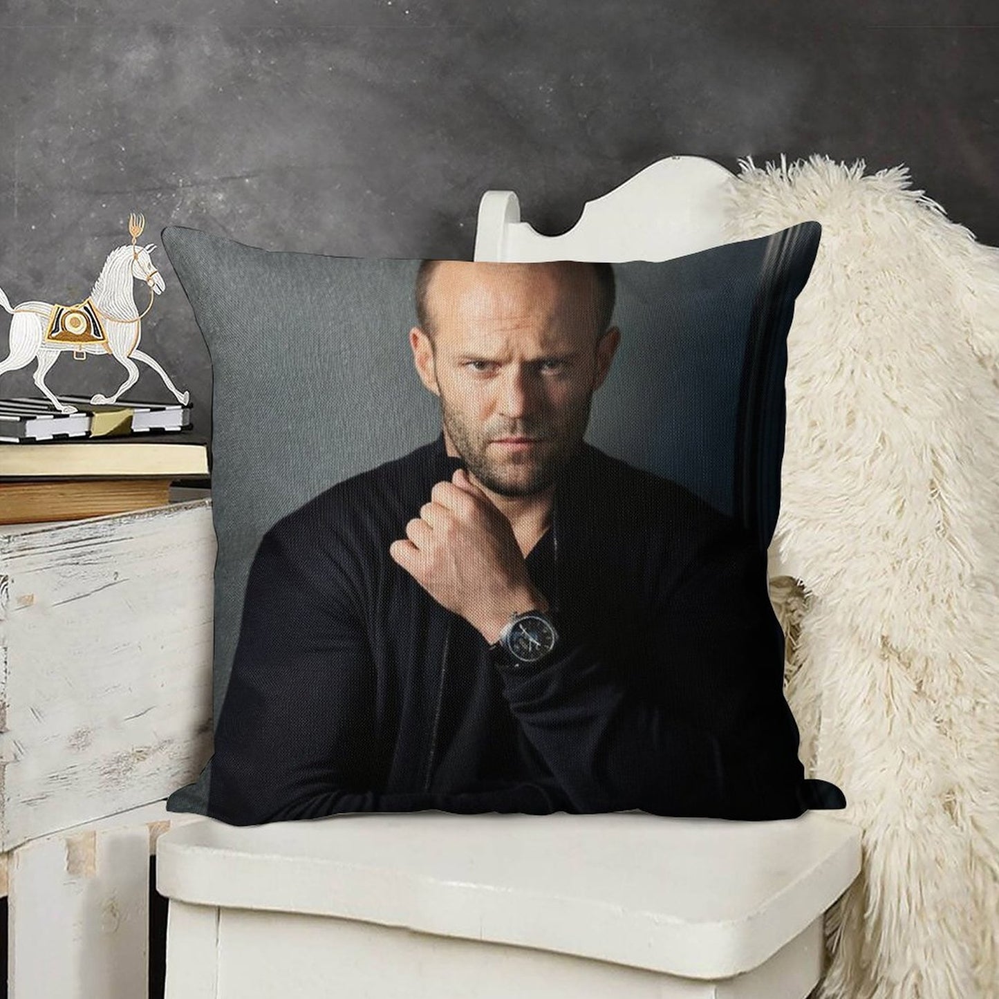 Jason Statham Linen Throw Pillow Cover