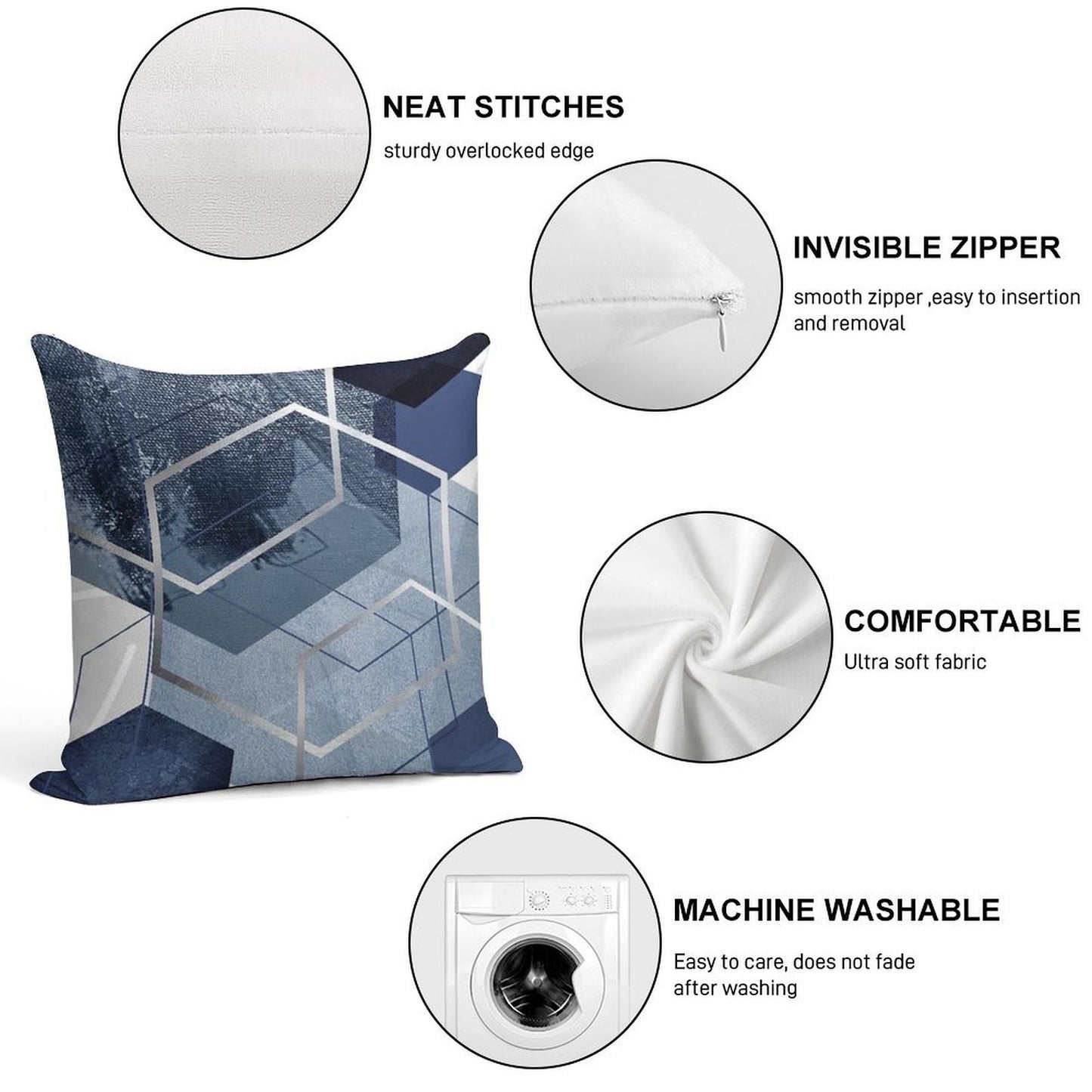 Blue And Grey Geo Soft Skin-Friendly Throw Pillow