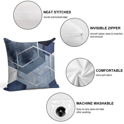 Blue And Grey Geo Soft Skin-Friendly Throw Pillow