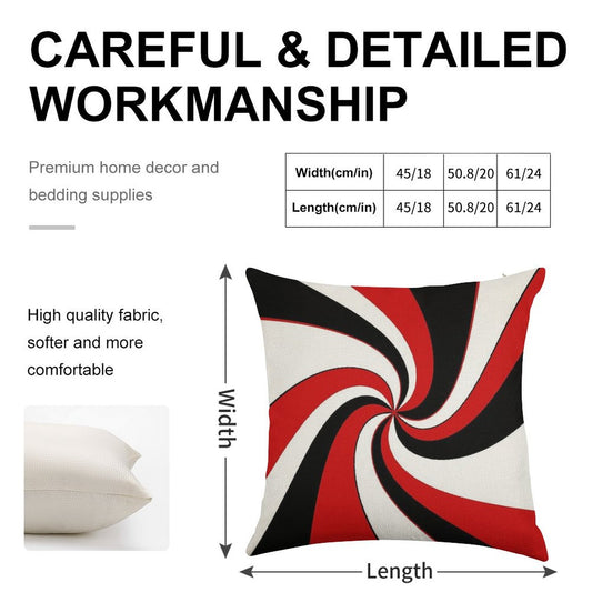 Red, Black And White Twist Design Linen Throw Pillow Cover