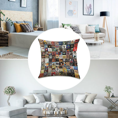 Classic Rock Covers - Collage Linen Throw Pillow Cover