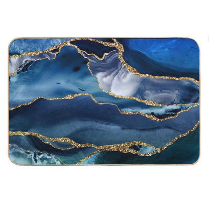 Faux Classic Blue Malachite Marble Bath Mat