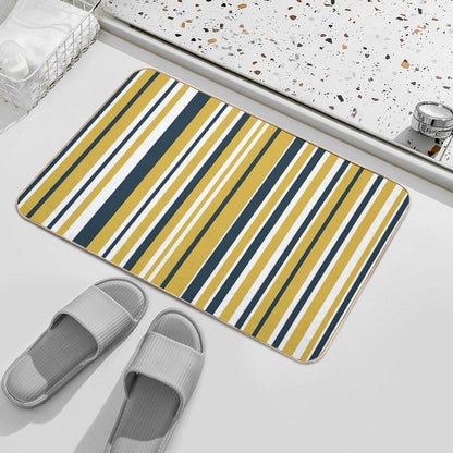 Mustard Yellow Navy Blue And White Stripes Minimalist Color Block Pattern Bath Mat