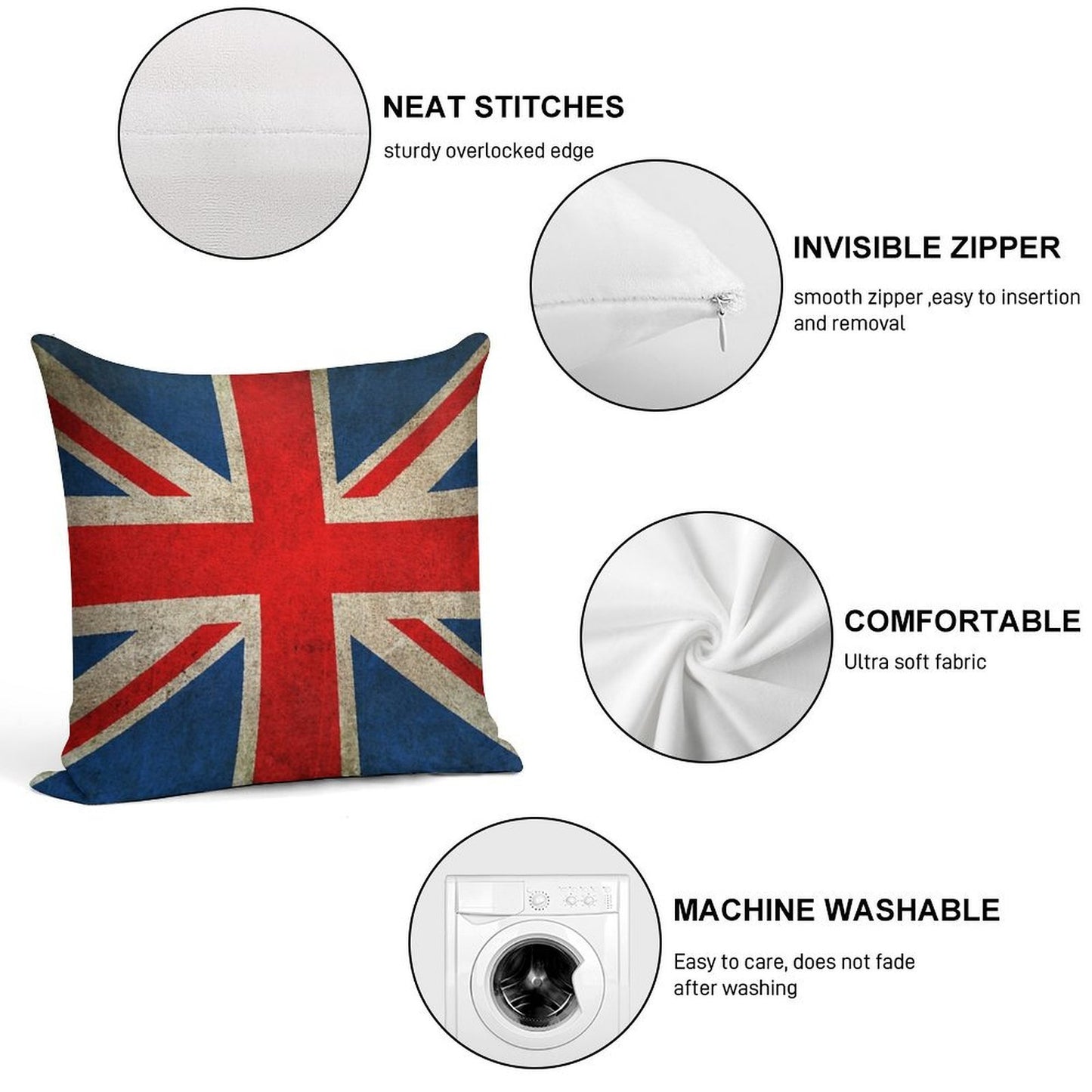Old And Worn Distressed Vintage Union Jack Flag Soft Skin-Friendly Throw Pillow