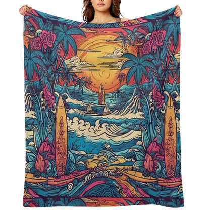 Surf Tribe – Popular Art, Vintage Style Surfing Gift Throw Blanket