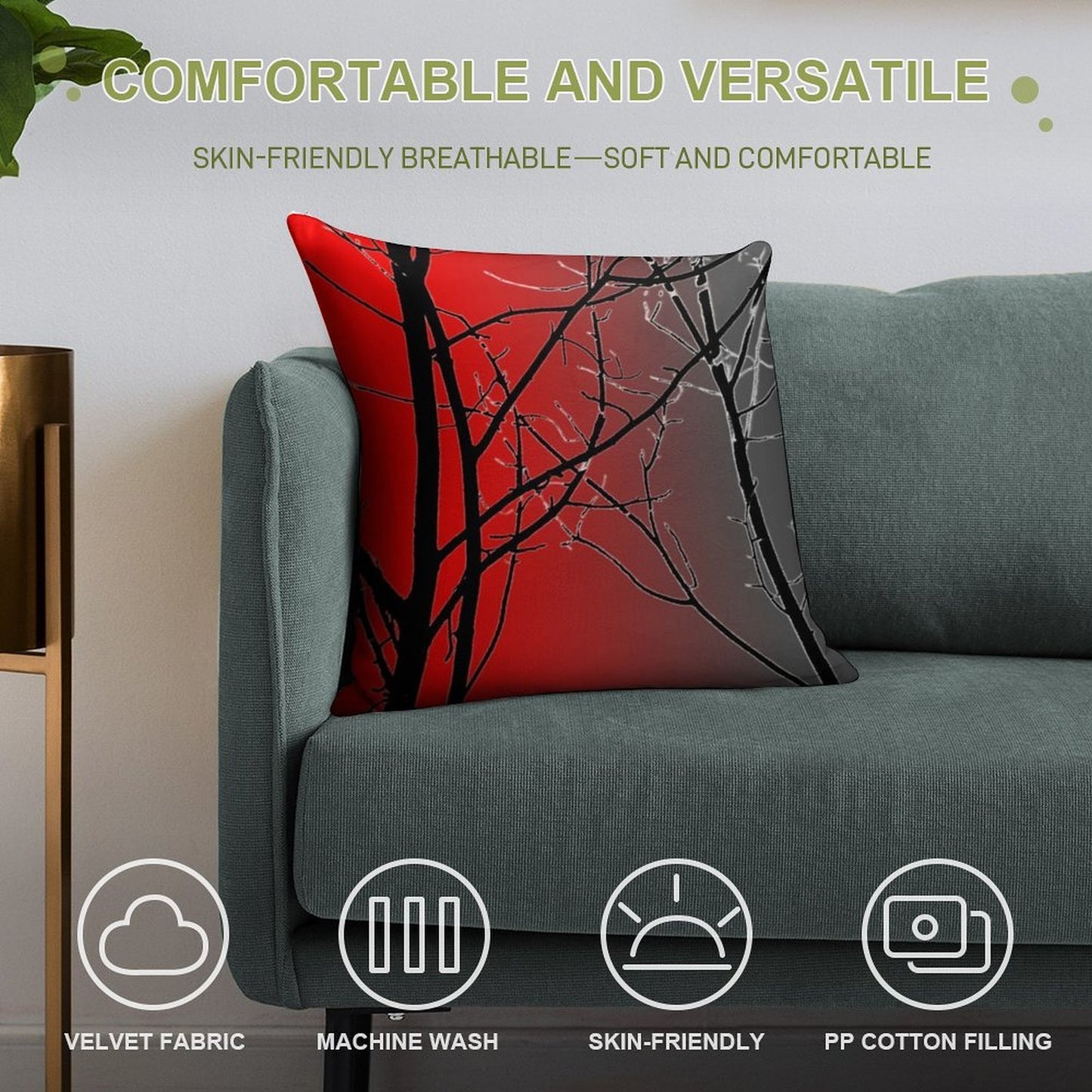 Red And Gray Soft Easy Maintenance Throw Pillow