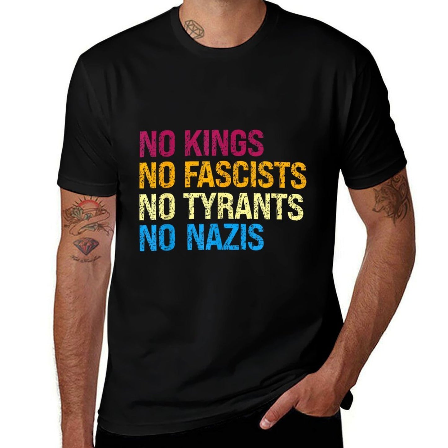Defiant Voice – No Kings No Fascists No Tyrants No Nazis  Relaxed-fit T-Shirt