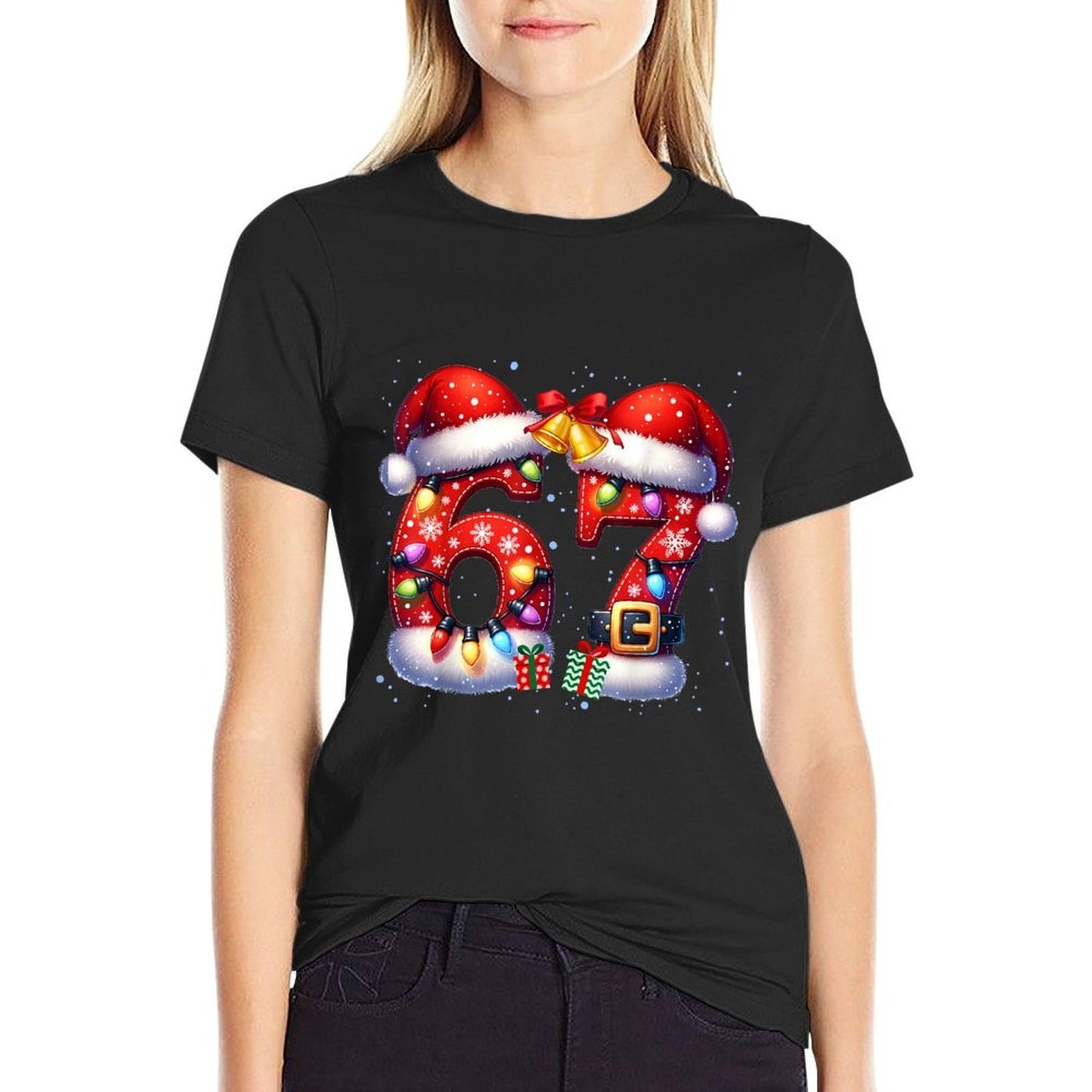 67 Christmas 6 7 Meme Pajamas Holiday Gen Alpha Slang  Oversized Silhouette T-Shirt