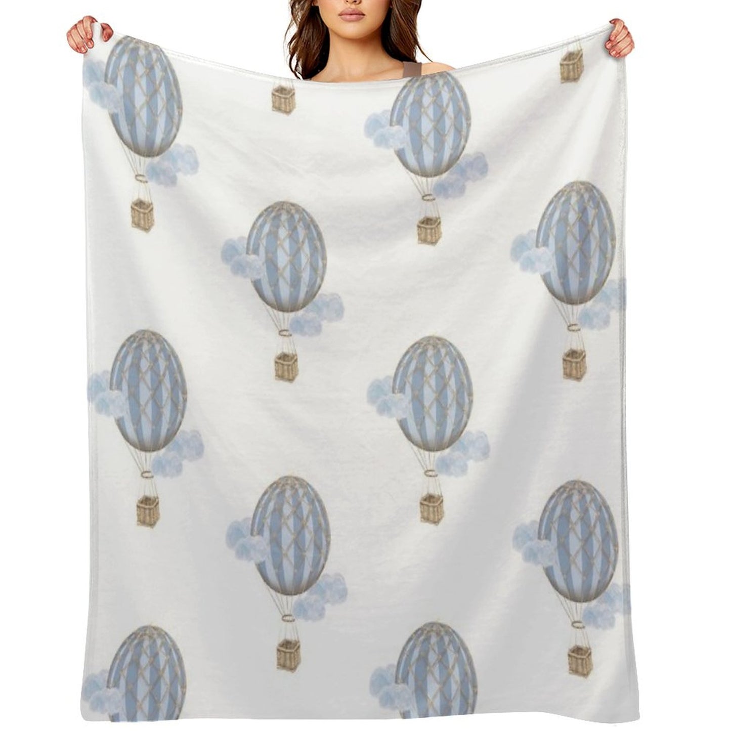 Blue Vintage Hot Air Balloon Throw Blanket