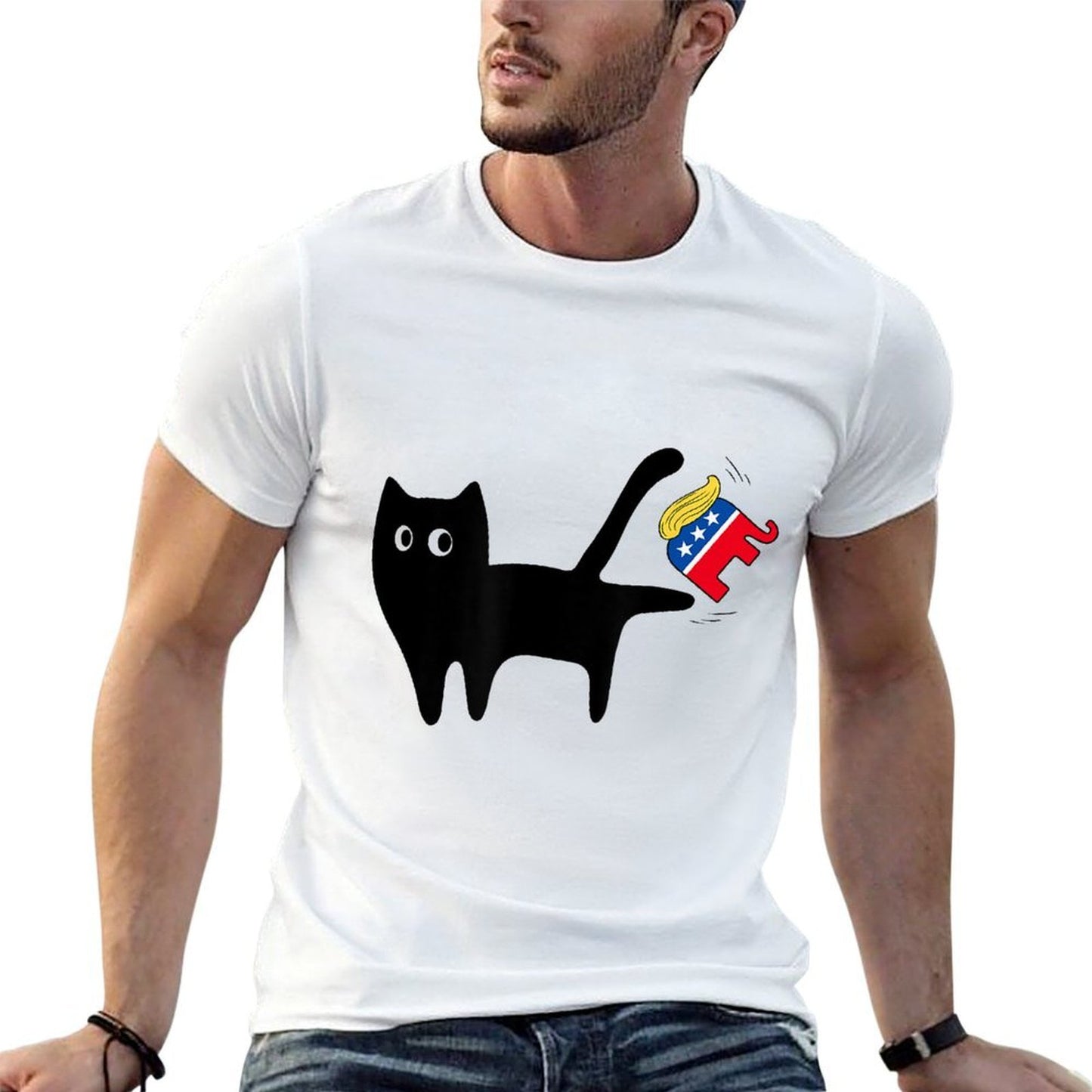 Black Cat Vs Elephant Anti Trump Funny 4th of July Men Women  Breathable T-Shirt