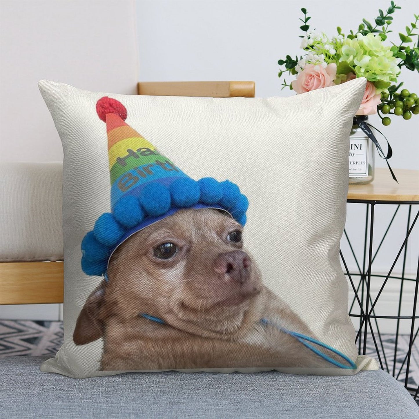 Birthday Mouse Linen Throw Pillow Cover
