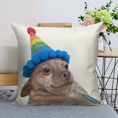 Birthday Mouse Linen Throw Pillow Cover