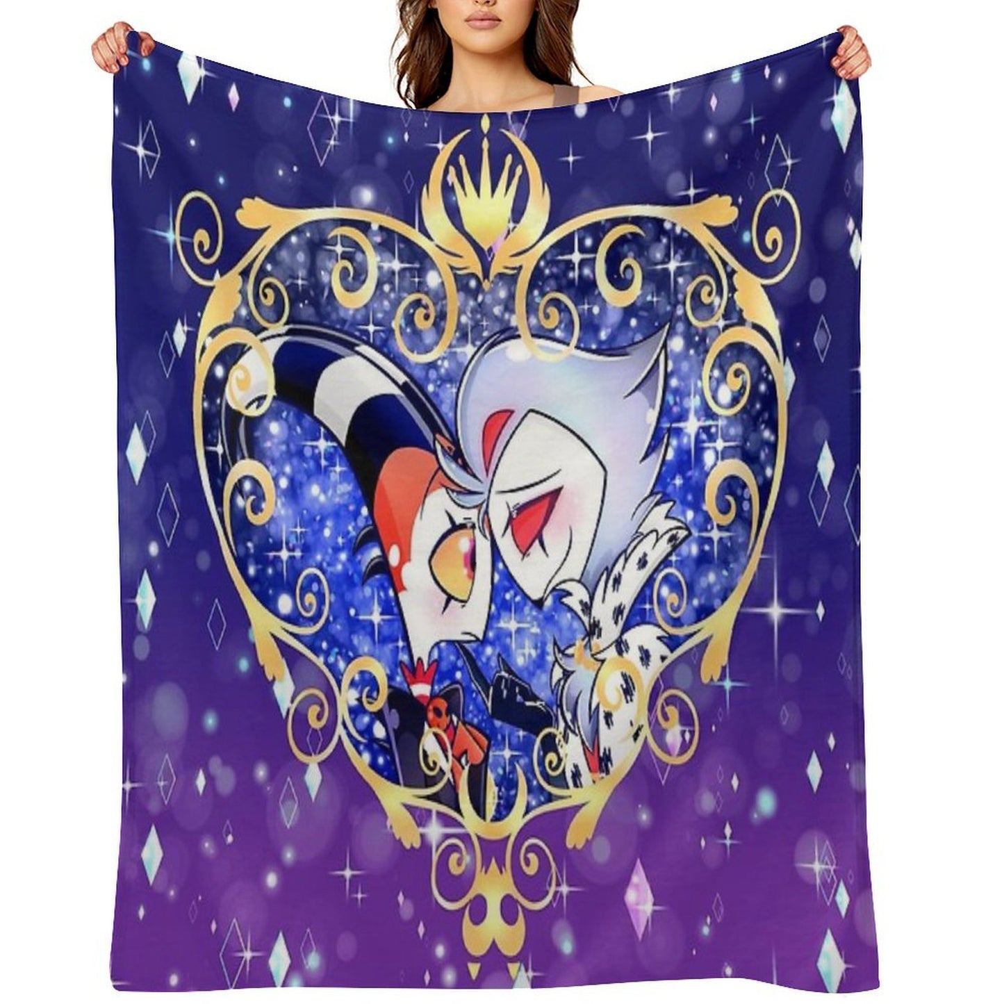 Helluva Boss Stolas And Blitzo Heart Frame Throw Blanket