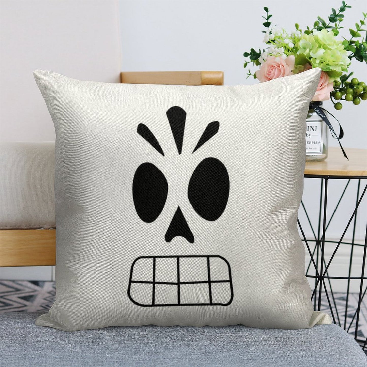 Manny Calavera Linen Throw Pillow Cover