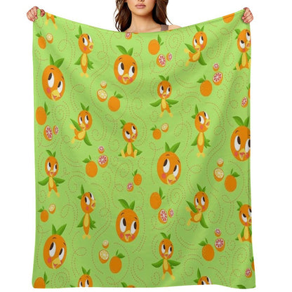 Hello Sunshine! - Orange Bird (green Background) Throw Blanket