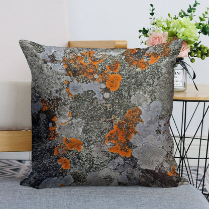 Orange And Grey Lichen Linen Throw Pillow Cover