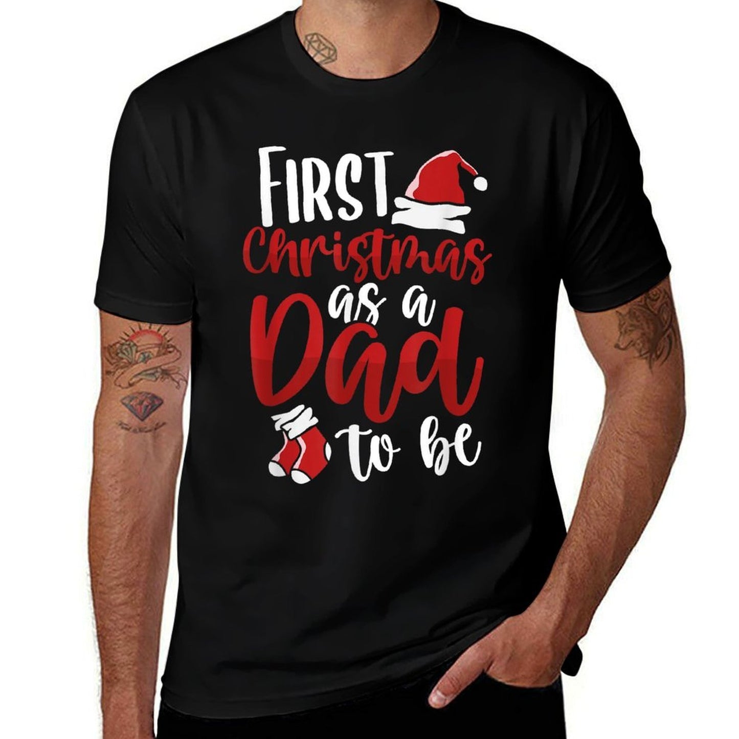 First Christmas As A Dad To Be Future Daddy Xmas New Dad  Fade-proof Color T-Shirt