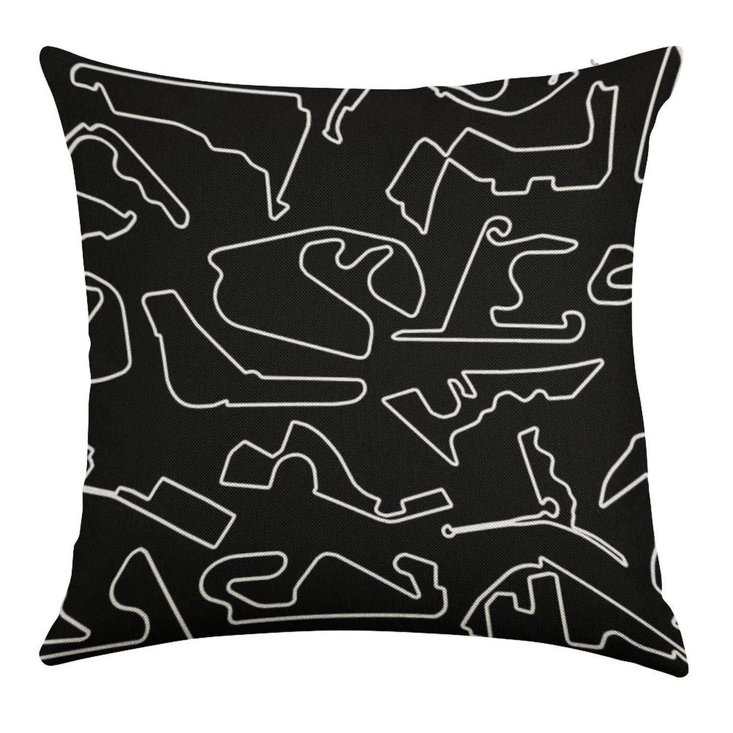 Formula One Circuits Outline - Black Linen Throw Pillow Cover
