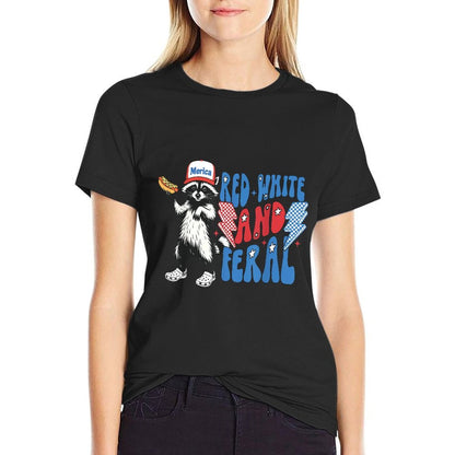 Red White And Feral Funny Raccoon 4th of July Patriotic  Versatile T-Shirt