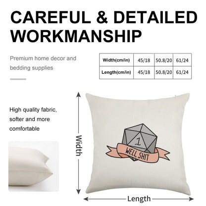 D20 - Well, Shit Linen Throw Pillow Cover