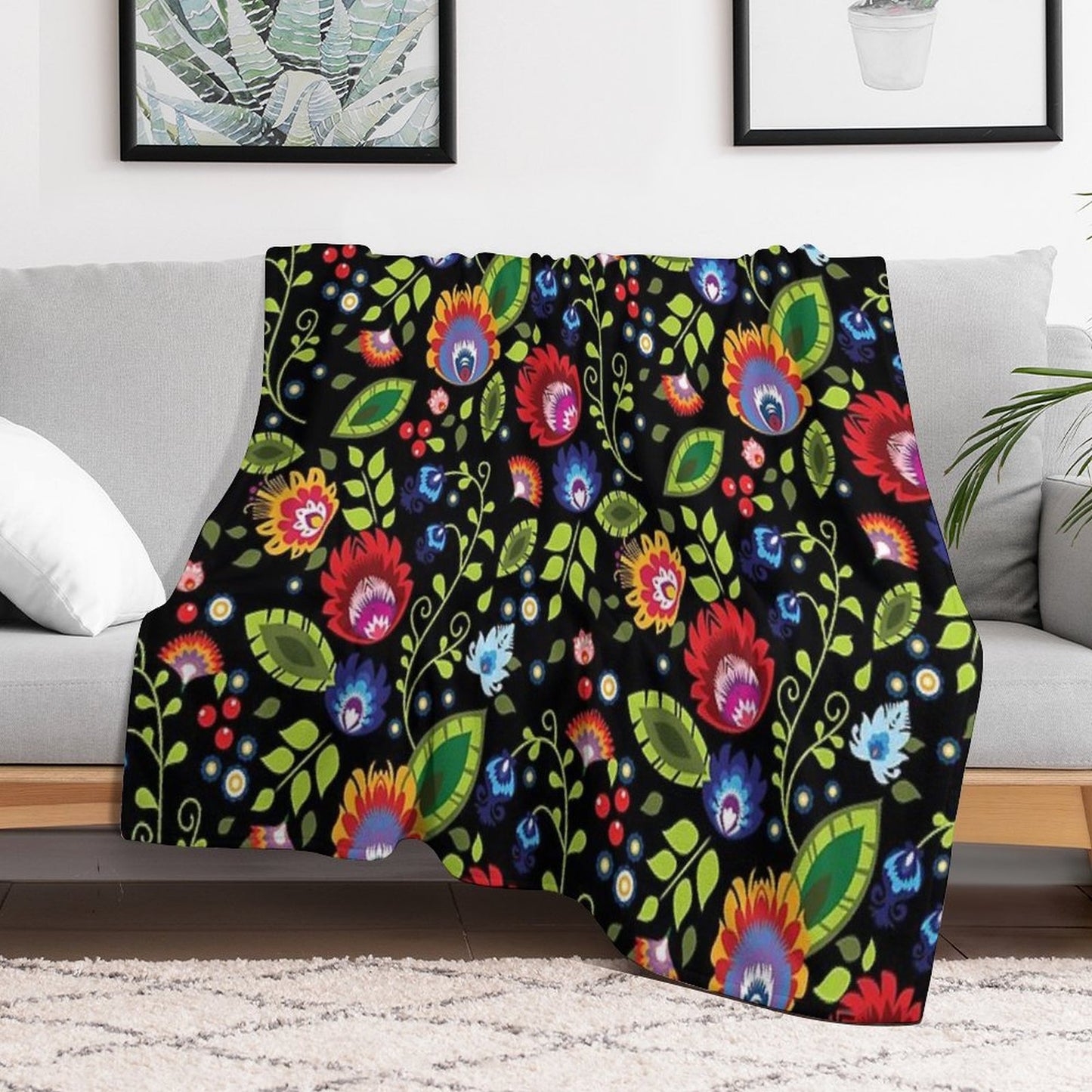 Polish Folklore - Beautiful Composition on Black Throw Blanket