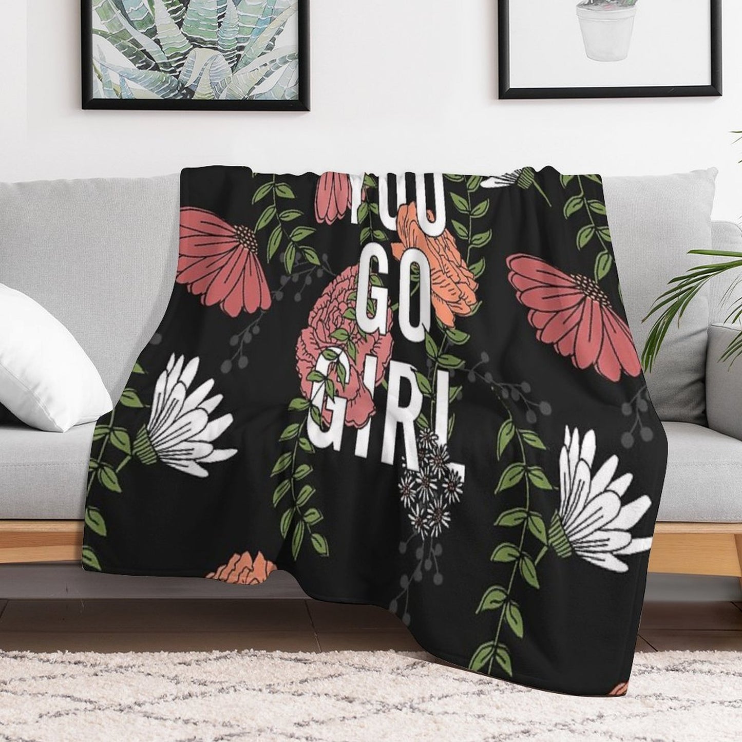 You Go Girl with Florals Throw Blanket