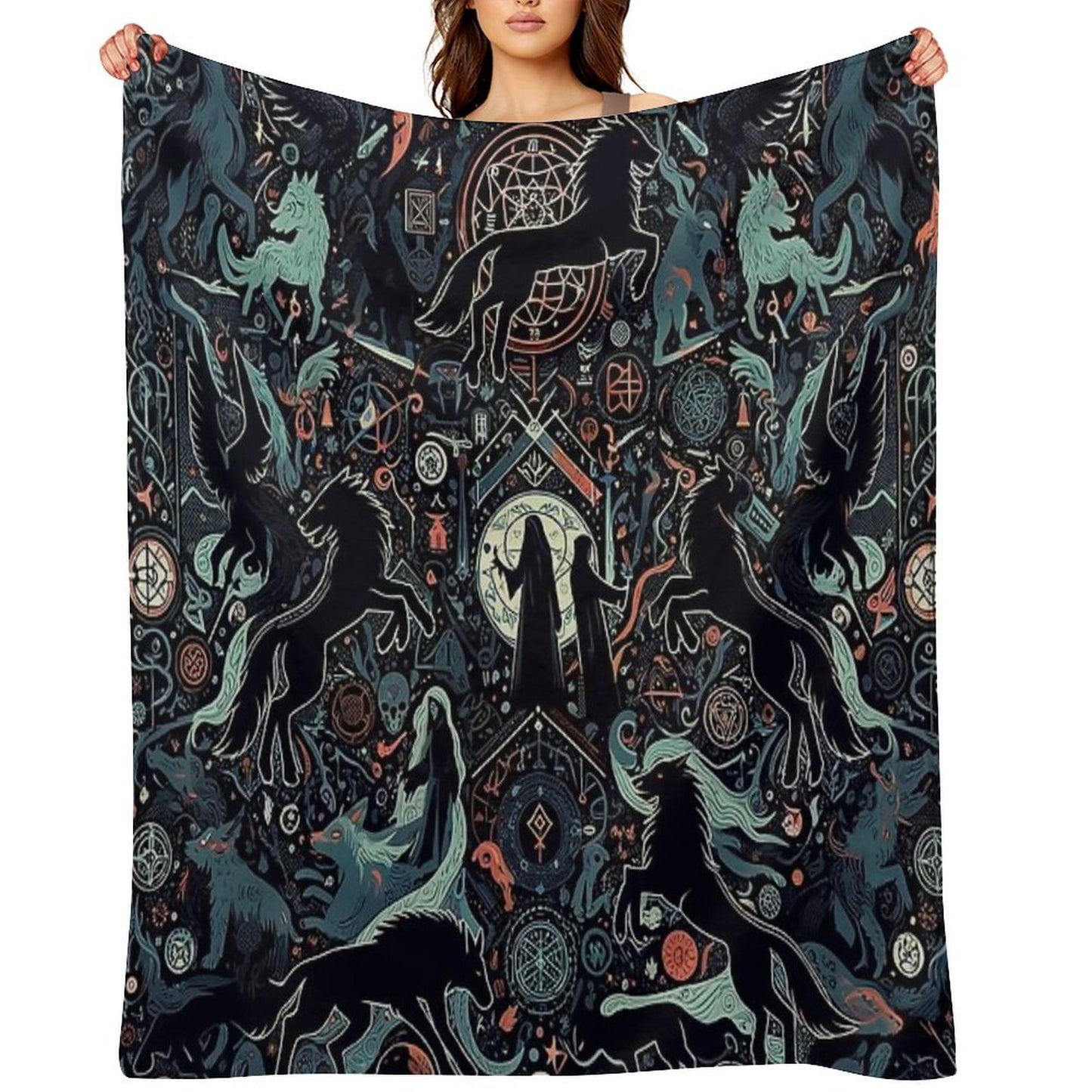 Winged Guardians of The Occult Throw Blanket