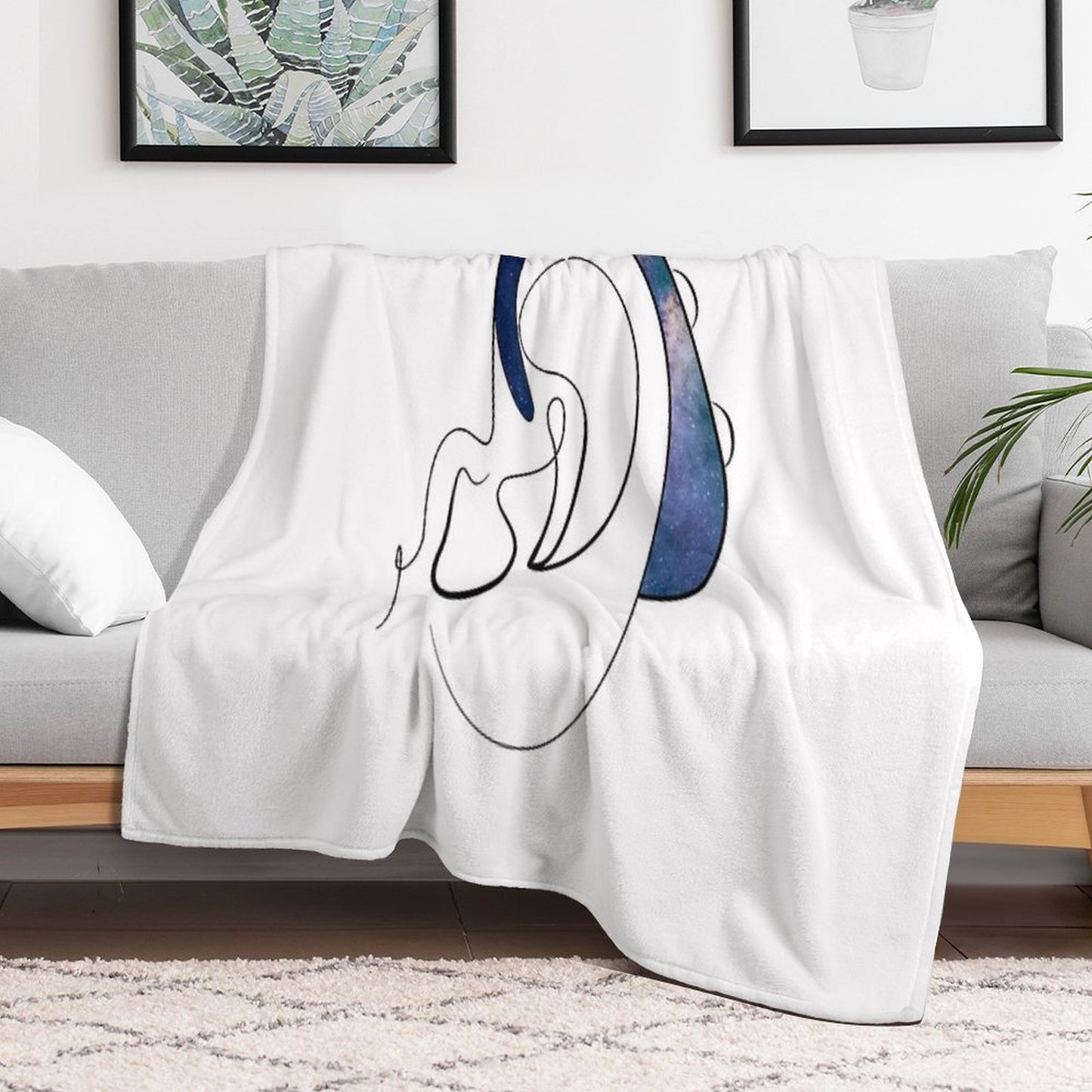 Copy of Hearing Aid Line Art with Blue Sky And Clouds Throw Blanket