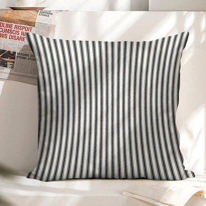 Old Fashioned Ticking Stripes Black And White Linen Throw Pillow Cover
