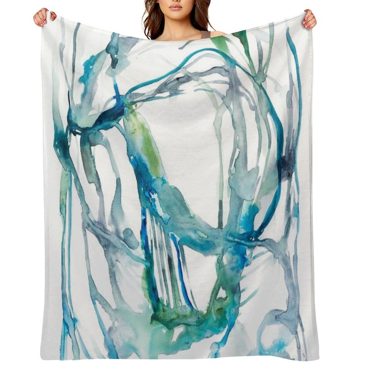 Blue Abstract Watercolor Painting Throw Blanket