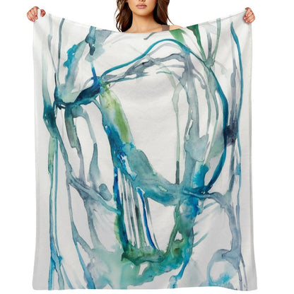 Blue Abstract Watercolor Painting Throw Blanket
