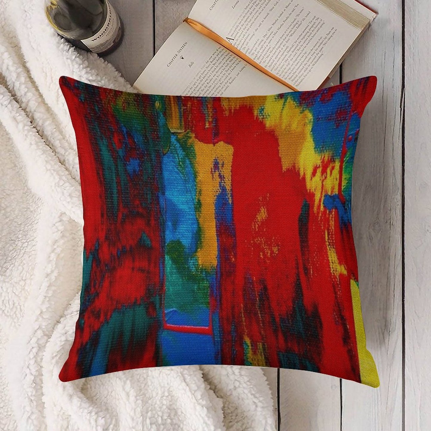 Bright Bold Colorful Abstract Art Linen Throw Pillow Cover